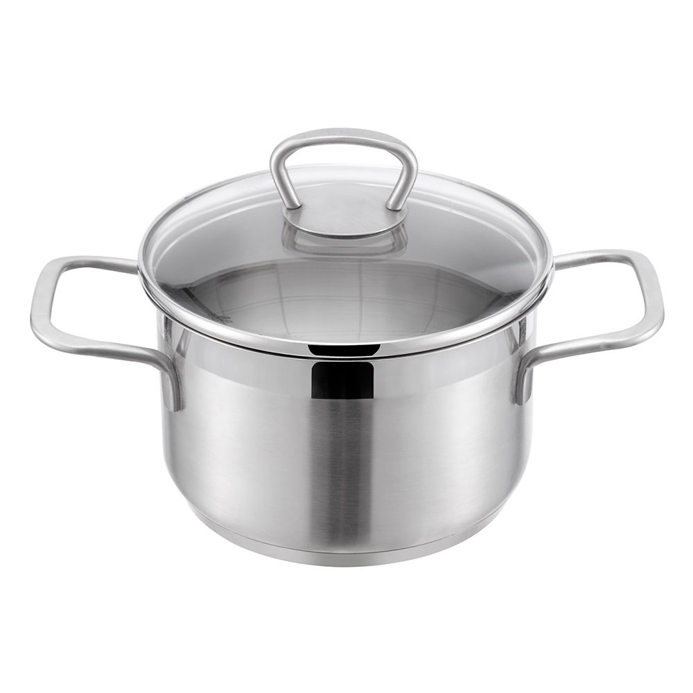 Utensilios de cocina de acero inoxidable de tamaño completo hechos en fábrica, ollas y sartenes, olla para sopa con tapa de vidrio JY-2414ST