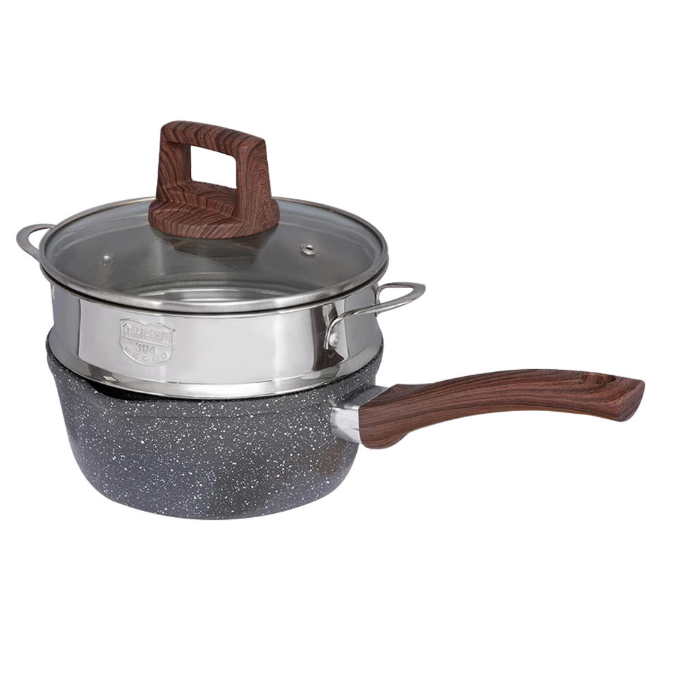 Fuente de fábrica, cacerola de cocina de piedra maifan negra, utensilios de cocina, cacerola de inducción de 18CM con tapa de vidrio DB-1808H